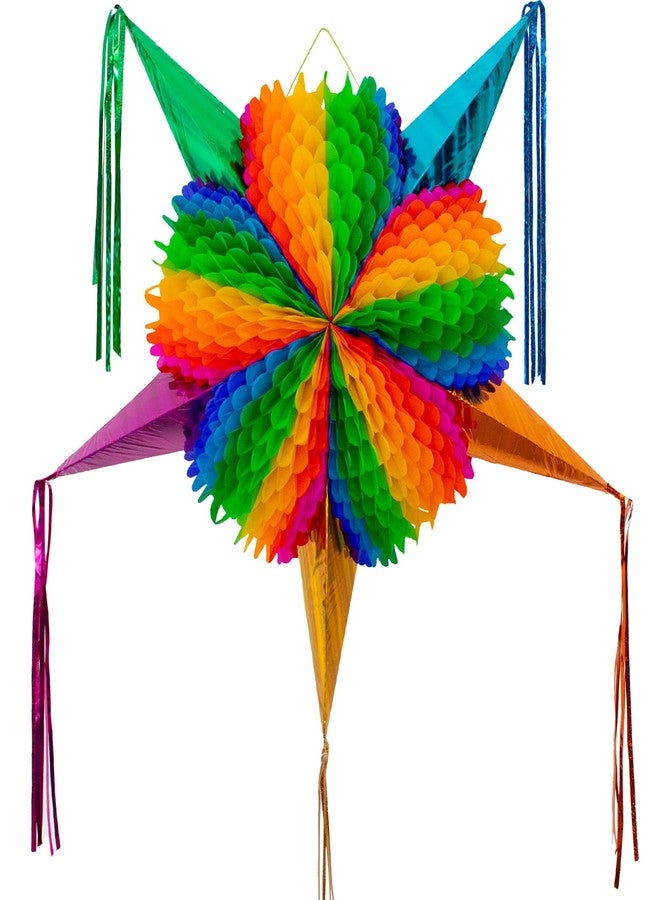 FIESTA WRAPS Mexican Piñata (X-Large 35 inches) - Rainbow Piniata - Authentic Handmade Foldable Large Pinata for Birthday Party - Piñatas para Cumpleaños - Mexican Star Pinata - Cinco de Mayo Pinatas - Image 1